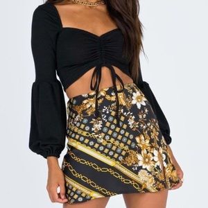 Princess Polly black & gold printed mini skirt